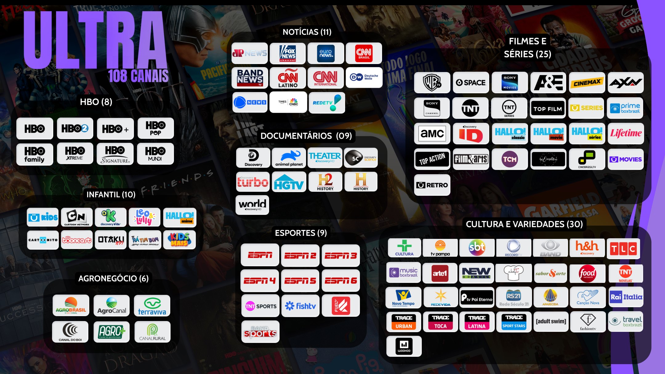 Grade completa com 108 canais do App TV Link Net